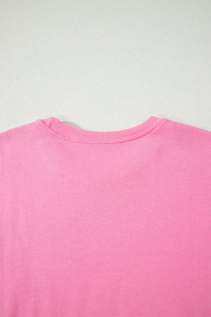 Sachet Pink Solid Cover Oversize Tee Pocketed Casual Pants 2pcs Outfit