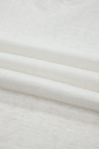 White Hollowed Lace Splicing V Neck T Shirt