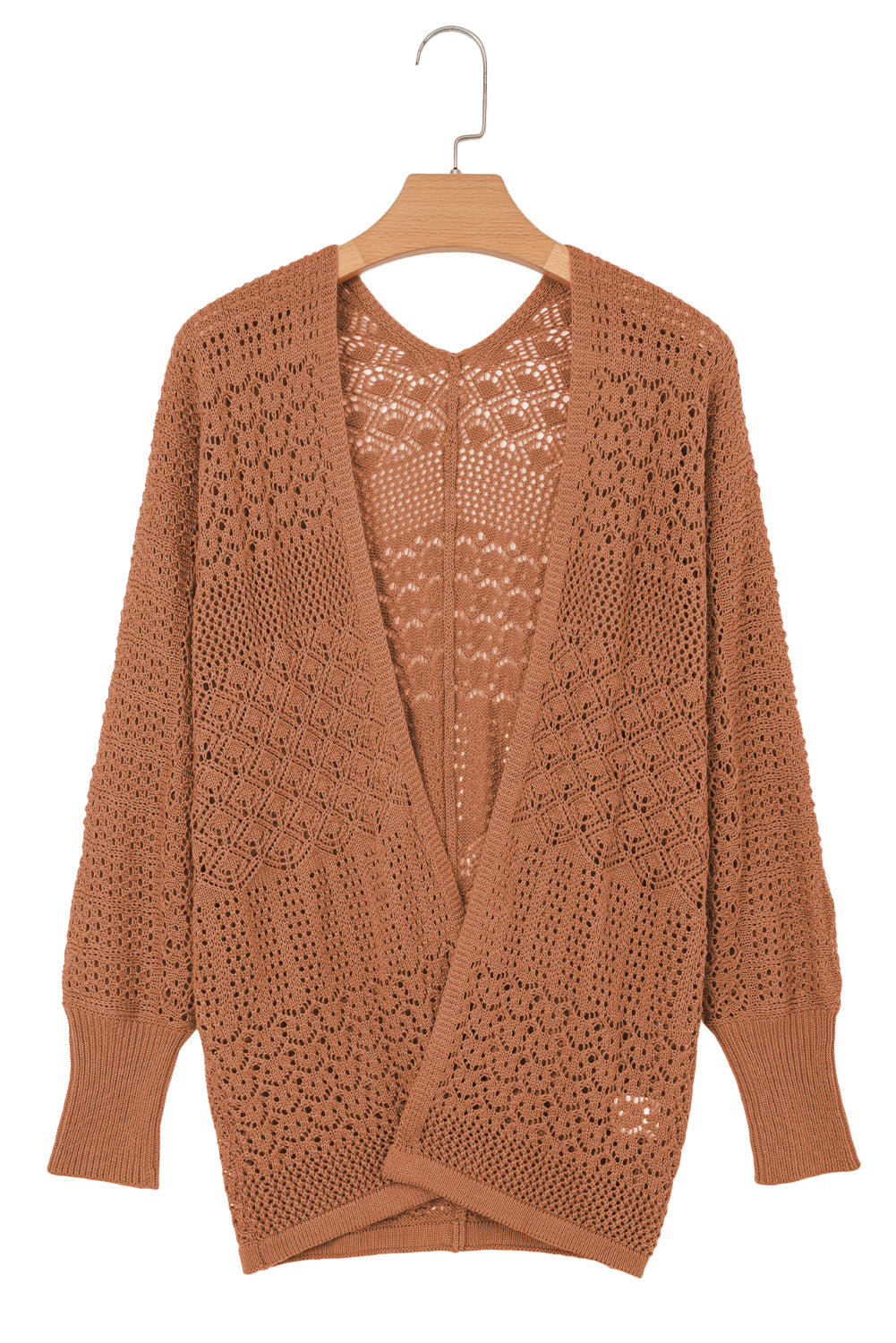 Lapis Mix Pattern Hollowed Knit Open Front Cardigan