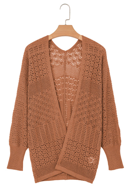 Lapis Mix Pattern Hollowed Knit Open Front Cardigan