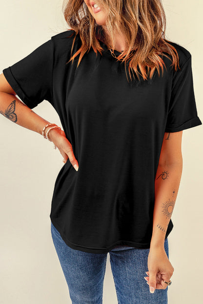 Red Casual Plain Crew Neck Tee