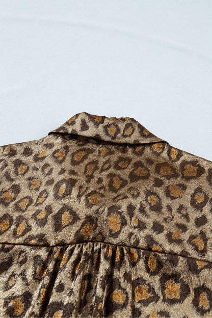 Gold Plus Size Leopard Print Short Sleeve Dolman Shirt