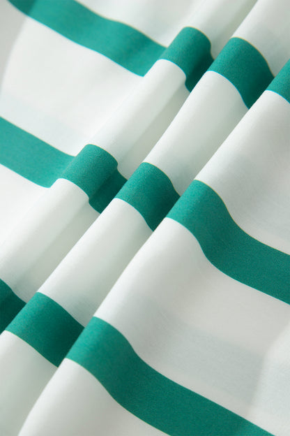 Green Stripe Ricrac Trim Notched Neck Half Sleeve Vacation Dress