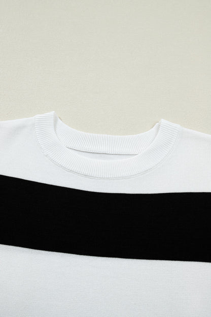 Black Stripe Colorblock Striped Knitted T shirt