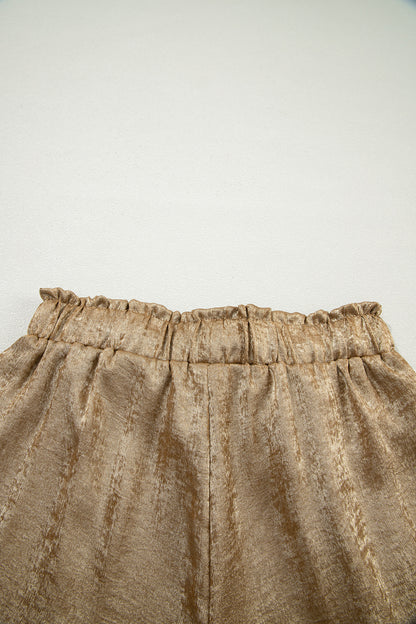 Gold Metallic Luster Tie Elastic Waist Cuffed Hem Shorts
