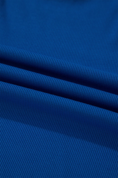 Dark Blue Ribbed Slim Tank Pocketed Wide Leg Shorts Set