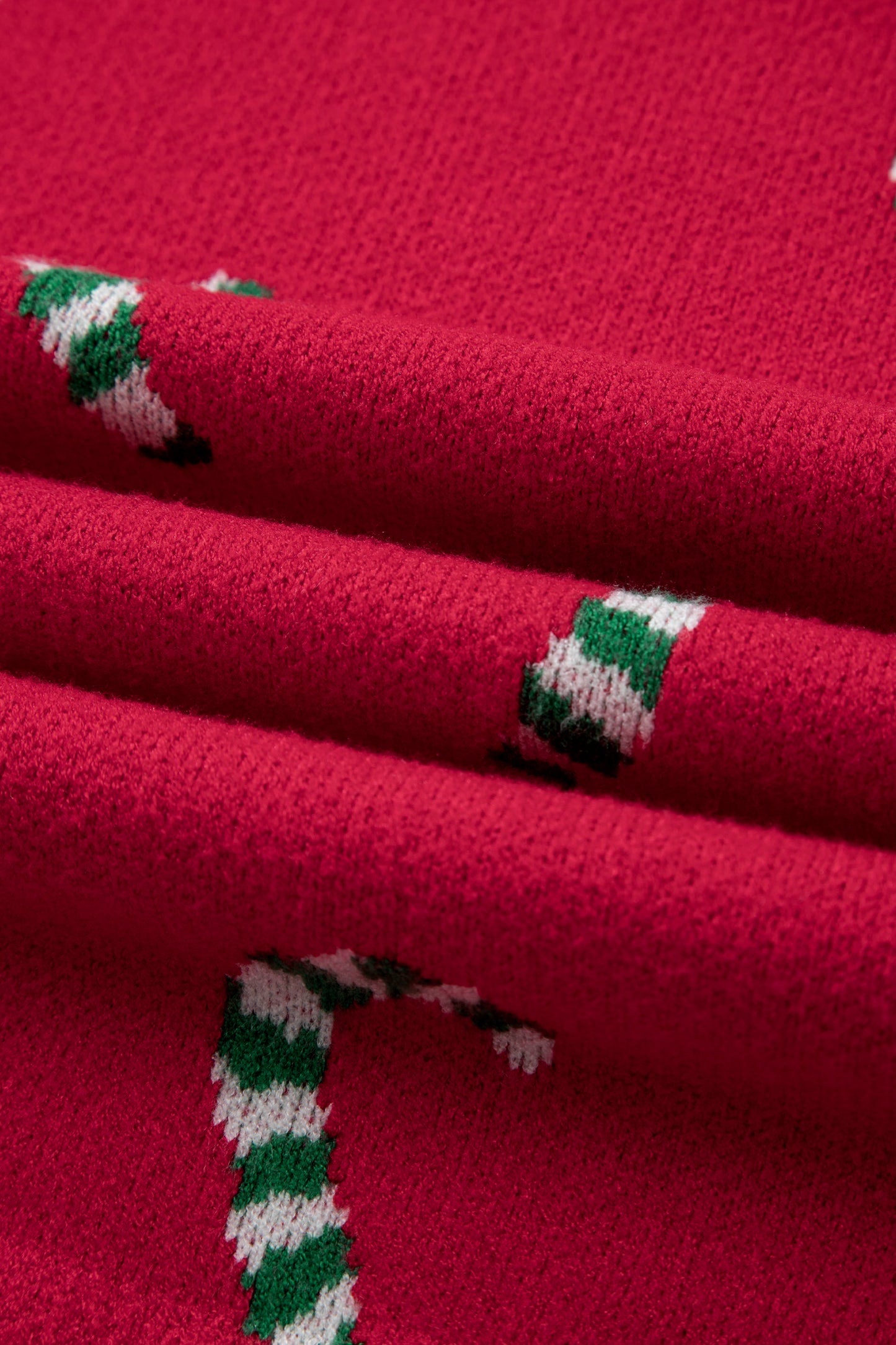 Racing Red Christmas Candy Cane Holiday Drop Shoulder Sweater