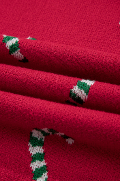 Racing Red Christmas Candy Cane Holiday Drop Shoulder Sweater