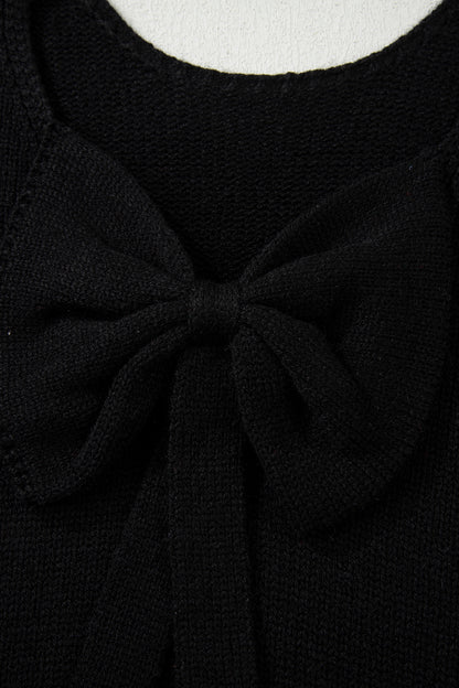Fiery Red Festive Bow Backless Bubble Sleeve Sweater