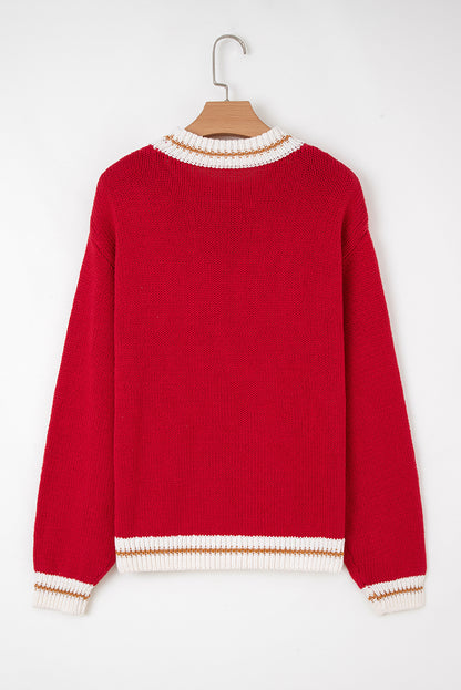 Fiery Red MERRY Color Block Edge Drop Shoulder Cozy Sweater
