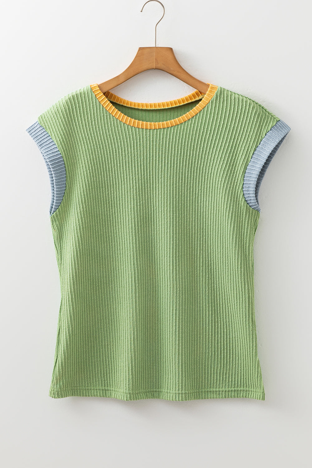 White Color Block Corded Knit Crew Neck Tee