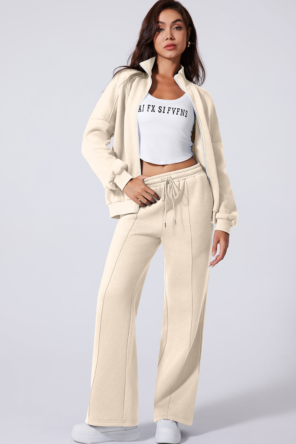 Clearly Aqua Drop Shoulder Zip Up Jacket Drawstring Pants Active 2pcs Set