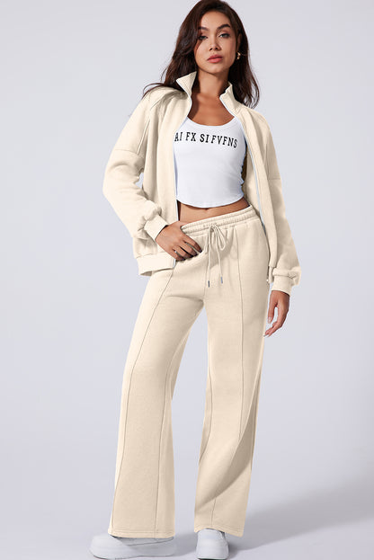 Clearly Aqua Drop Shoulder Zip Up Jacket Drawstring Pants Active 2pcs Set