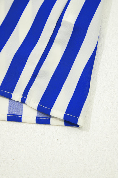 Sky Blue Stripe Balloon Sleeve Loose Button up Shirt