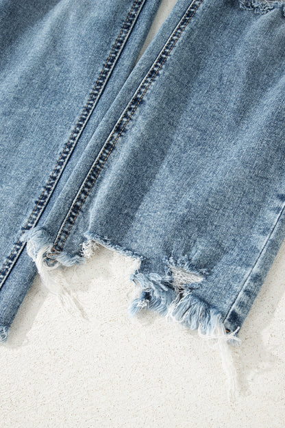 Myosotis Raw Hem Ripped Open Knee Fit Flare Jeans