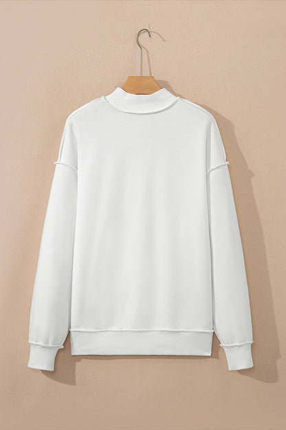 Dark Blue Oversize Drop Shoulder Reversible Mock Neck Sweatshirt