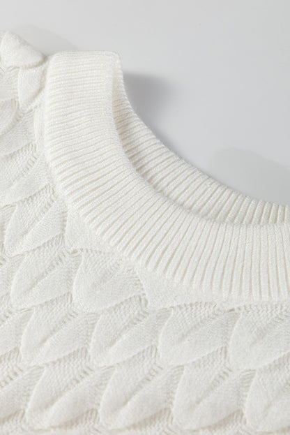 Straw Yellow Fish Scale Textured Knit Ribbed High Neck Short Sleeve Sweater
