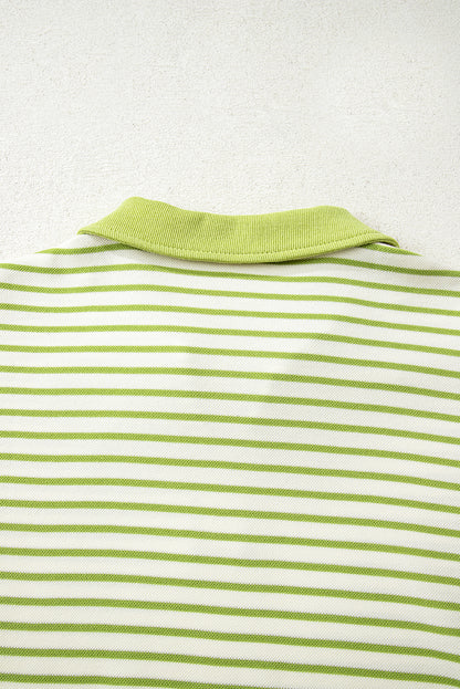 Pink Stripe Collared V Neck Drop Shoulder Pullover and Skort 2pcs Outfit
