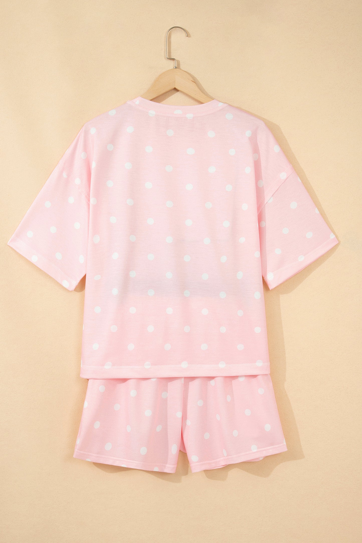 Black Exposed Seam Detail Polka Dot Loose Tee Drawstring Shorts Set
