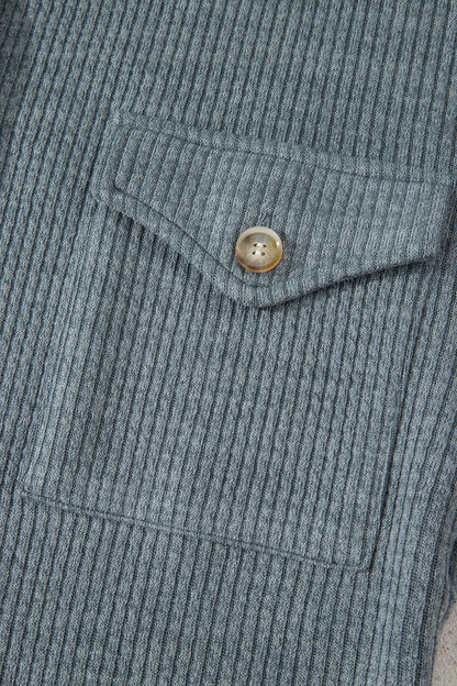 Red Sandalwood Ribbed Knit Buttons Front Flap Pocket Casual Shacket