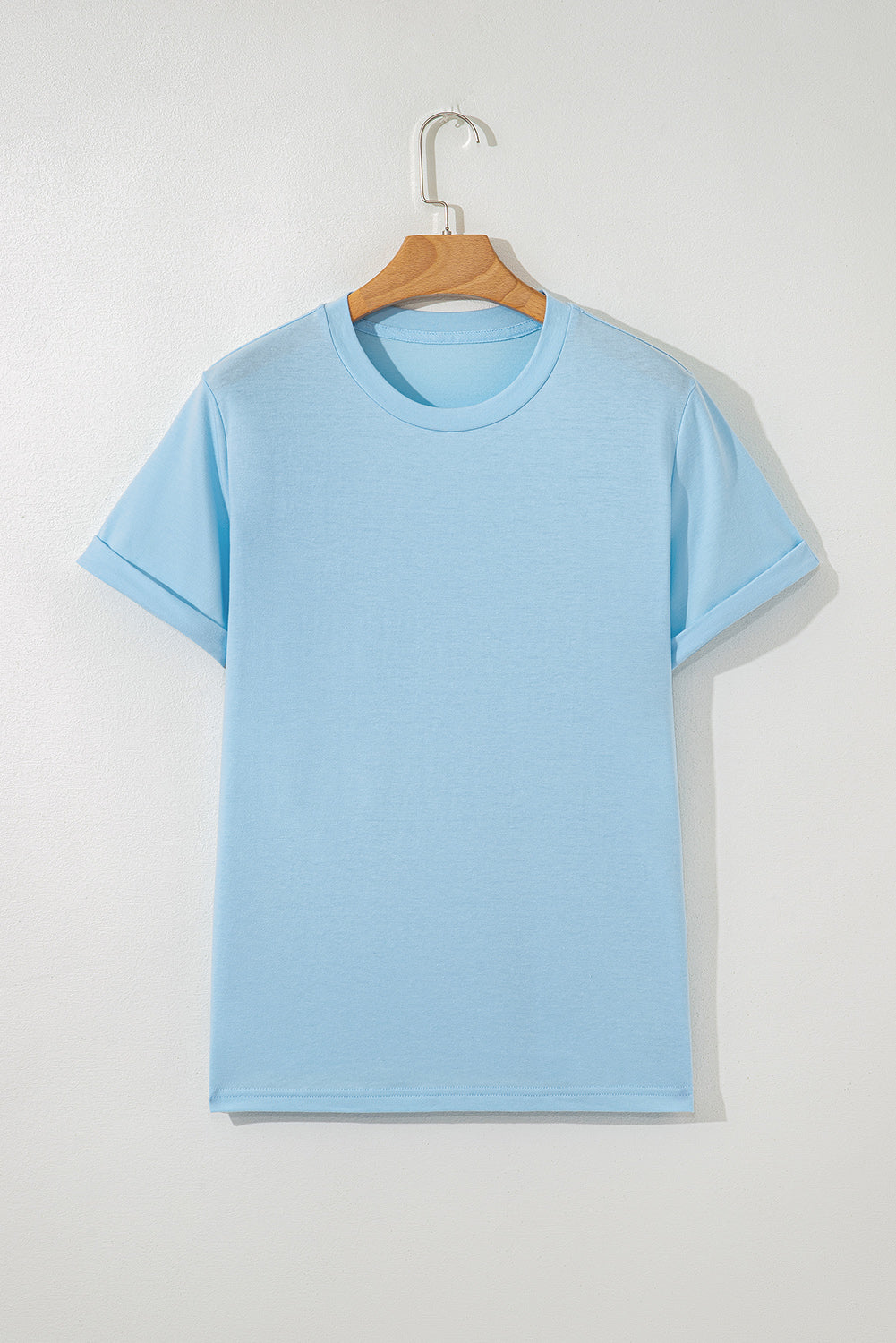 Red Casual Plain Crew Neck Tee