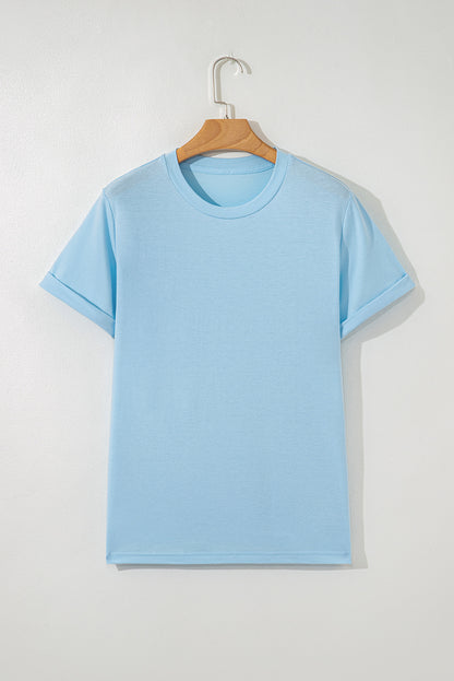 Red Casual Plain Crew Neck Tee