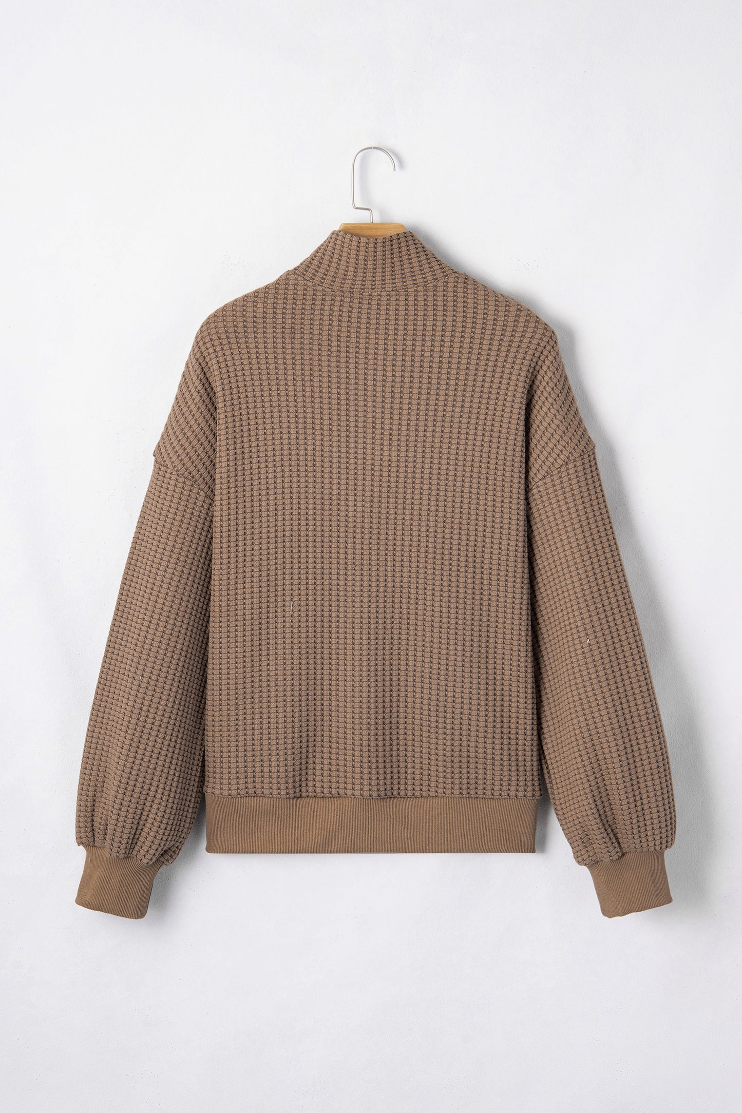 Casual Solid Color Textured Snap Button Collared Baggy Top