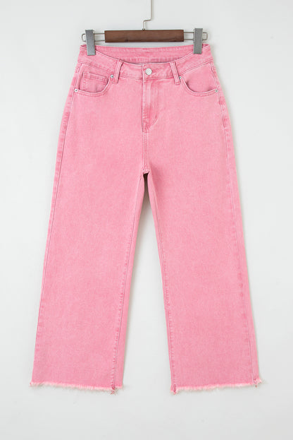 Myosotis Acid Washed High Rise Cropped Wide Leg Jeans