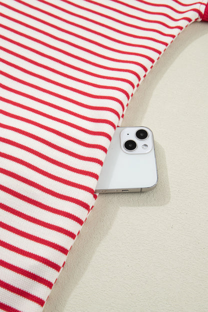 Red Stripe Quarter Zip Polo Collar T Shirt Dress with Pockets
