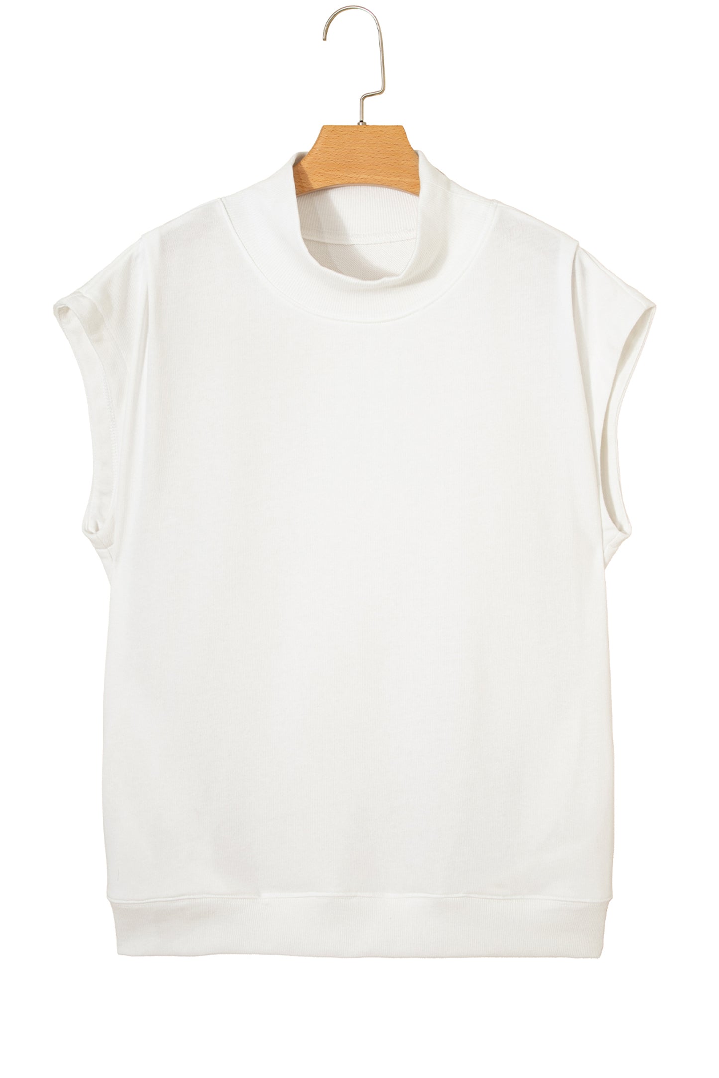 Black Solid Color High Neck Cap Sleeve Loose Top