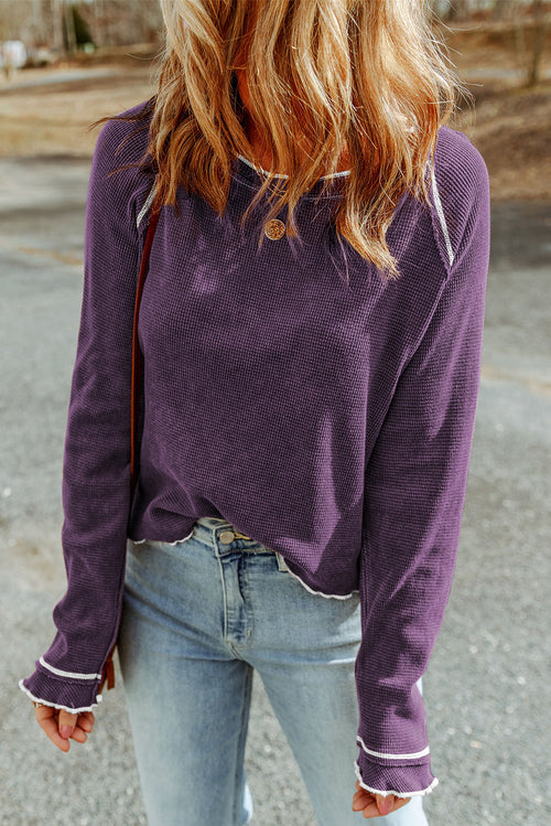 Tillandsia Purple Textured Round Neck Long Sleeve Top