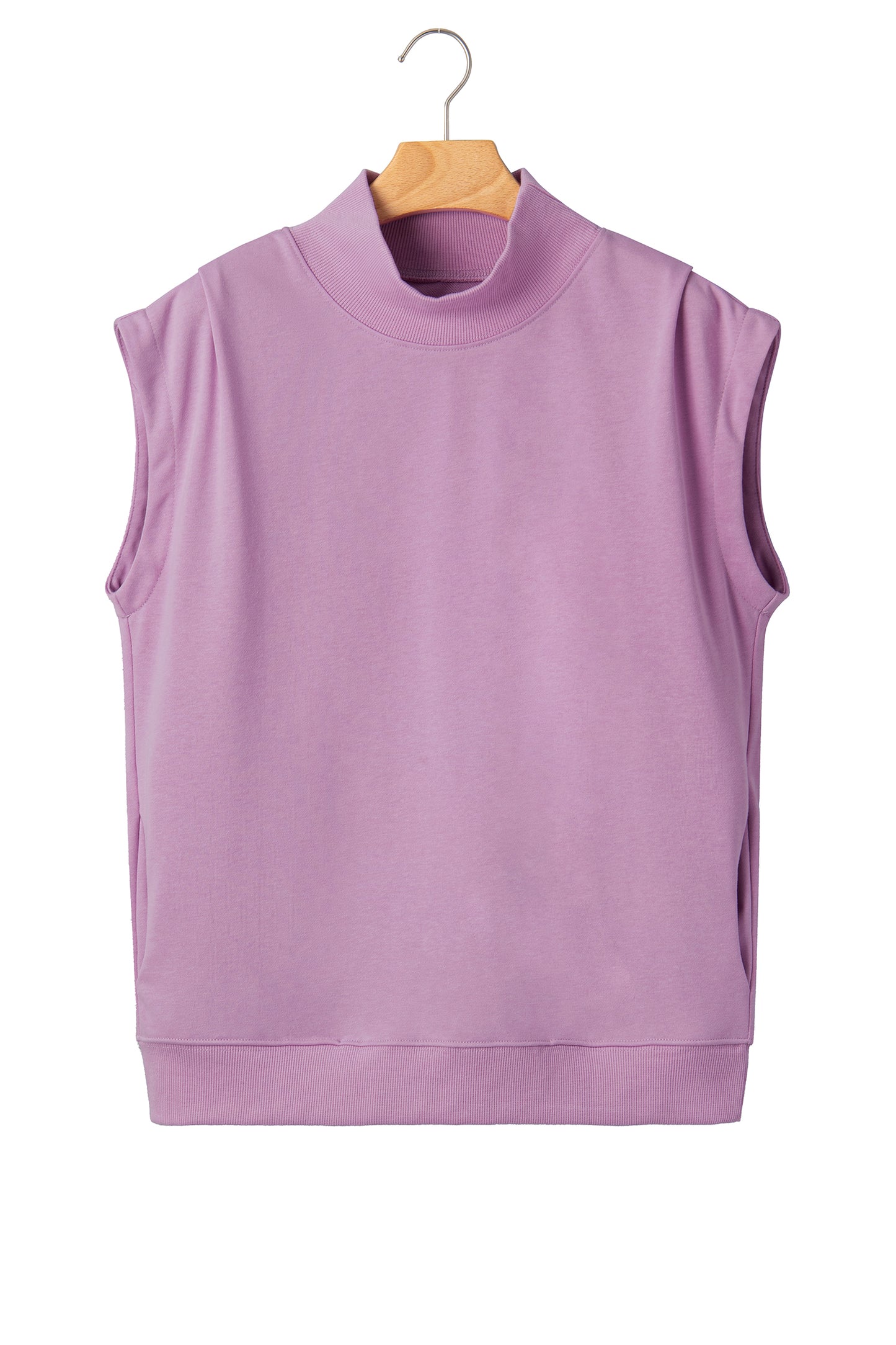 Phalaenopsis Solid Color High Neck Cap Sleeve Loose Top