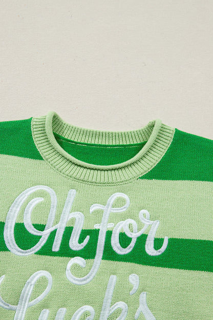 Green Stripe Oh for Lucks Sake St Patricks Day Short Sleeve Sweater