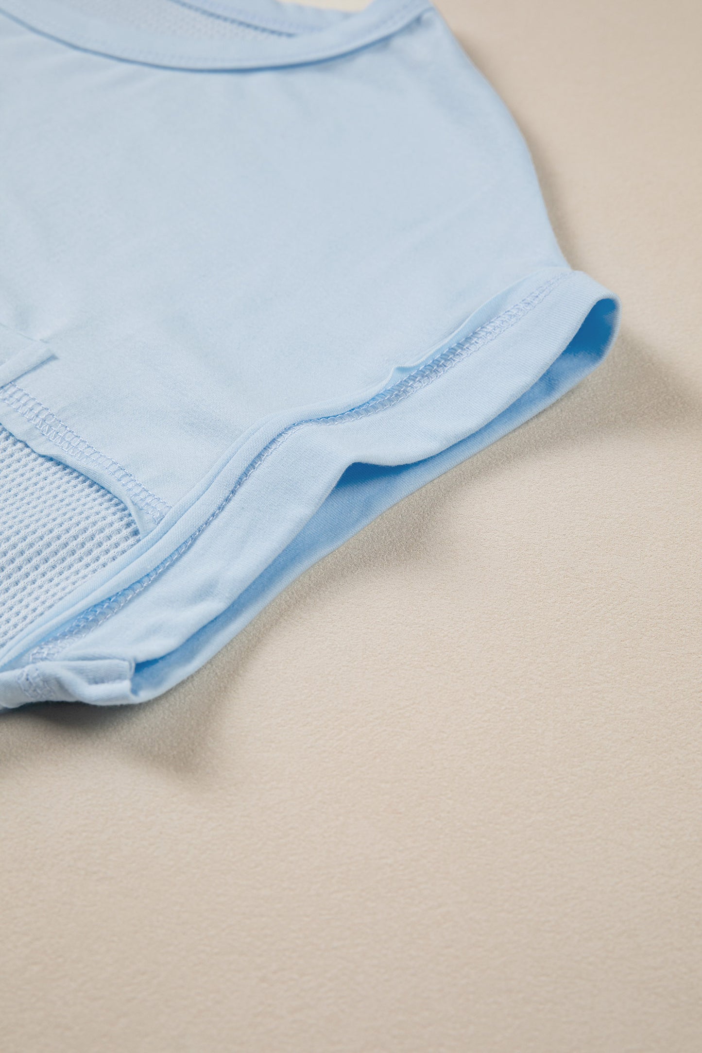 Pink Solid Color Raw Seam Waffled Patchwork Casual T Shirt