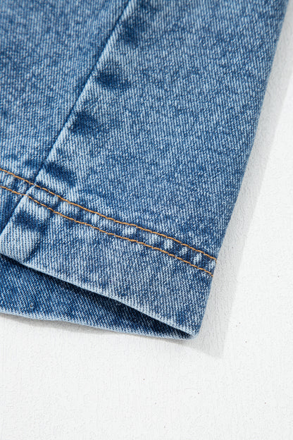 Myosotis Western Belt Button Down Sleeveless Denim Short Dress