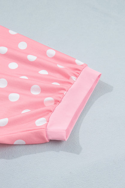 Green Polka Dot Oversized Top Drawstring Short Set