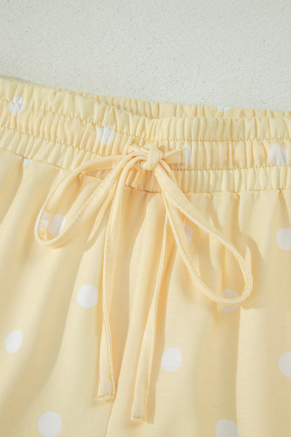 Black Exposed Seam Detail Polka Dot Loose Tee Drawstring Shorts Set