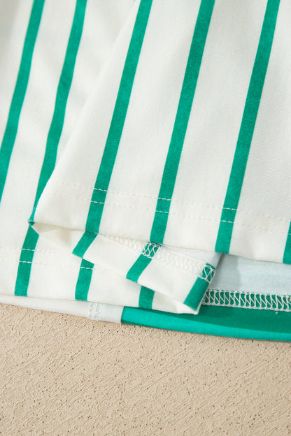 Green Stripe Colorblock 3/4 Sleeve Loose T Shirt