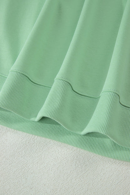 Mist Blue Solid Color Ribbed Trim Short Sleeve Top Drawstring Loose Pants 2pcs Outfit