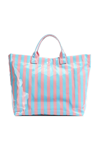 Blackish Green Glossy Striped Vinyl Large Tote Bag
