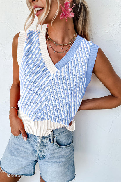 Black Contrast Chevron Knit V Neck Sweater Vest