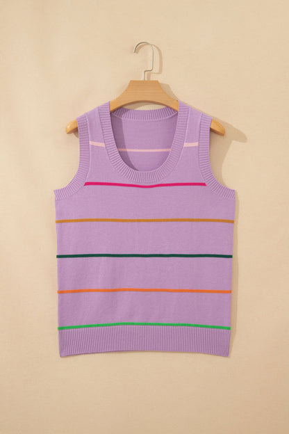Sky Blue Stripe Round Neck Knitted Sweater Tank