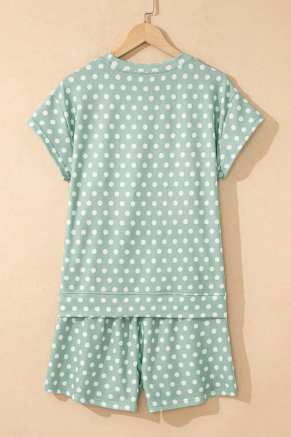 Green Polka Dot Print Short Set