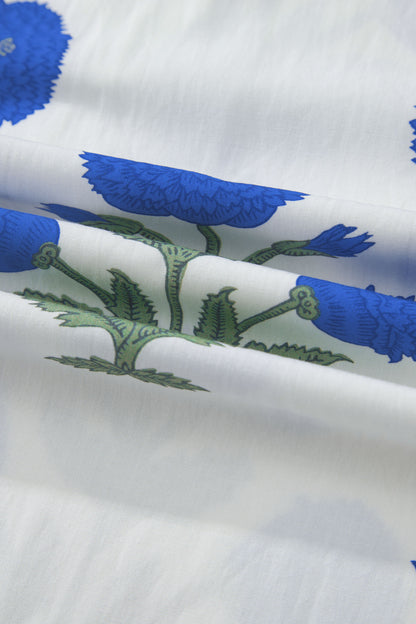 Sky Blue Casual Wild Flower Print V Neck 3/4 Sleeve Blouse