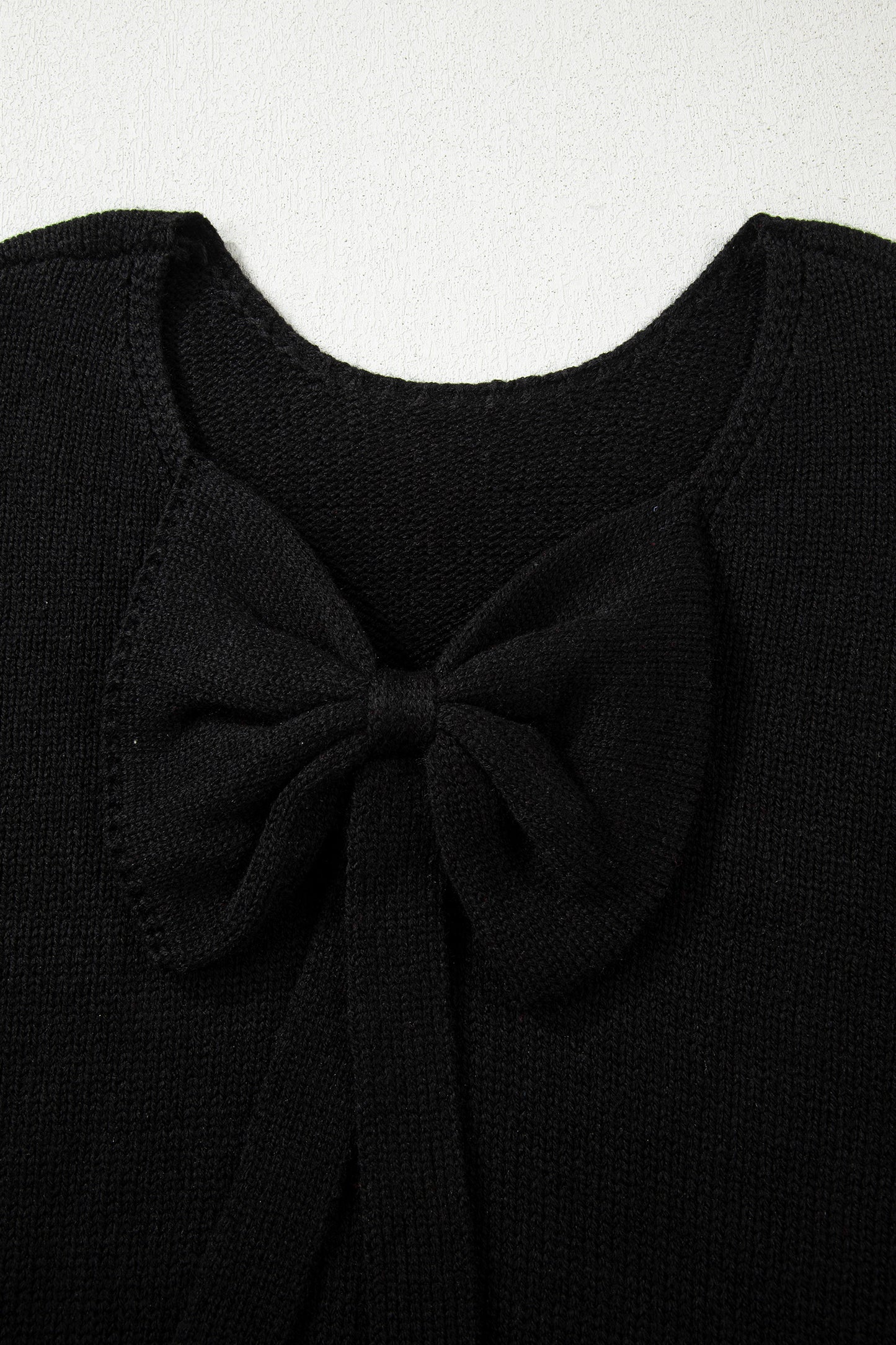 Fiery Red Festive Bow Backless Bubble Sleeve Sweater