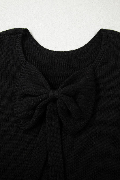 Fiery Red Festive Bow Backless Bubble Sleeve Sweater