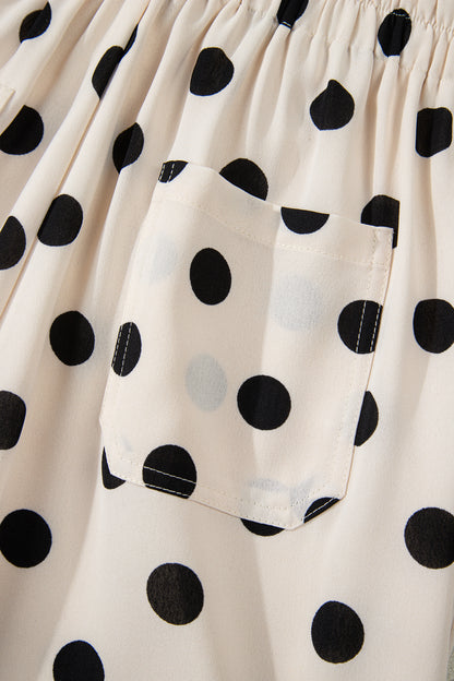 White Polka Dot Print Patched Pocket Loose Pants