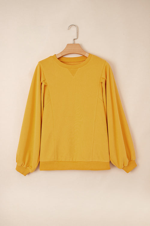 Citrus Pleated Balloon Sleeve Pullover Solid Sweatshirt