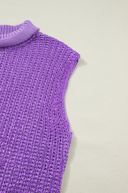 Bright Green Solid Color Knit High Neck Short Sleeve Sweater