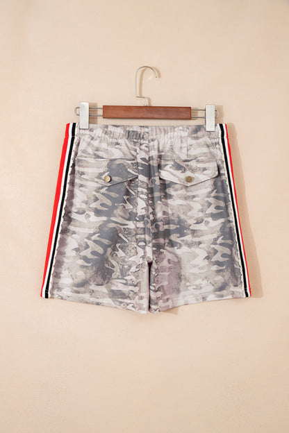 Khaki Varsity Striped Accent Camo Shorts